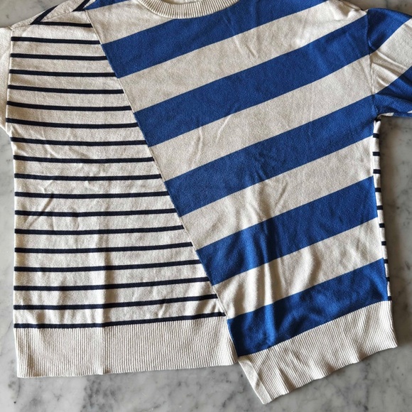 Lou & Grey Striped Asymmetrical Sweater Blue White XL 100% Cotton Nautical Shirt - Picture 3 of 7